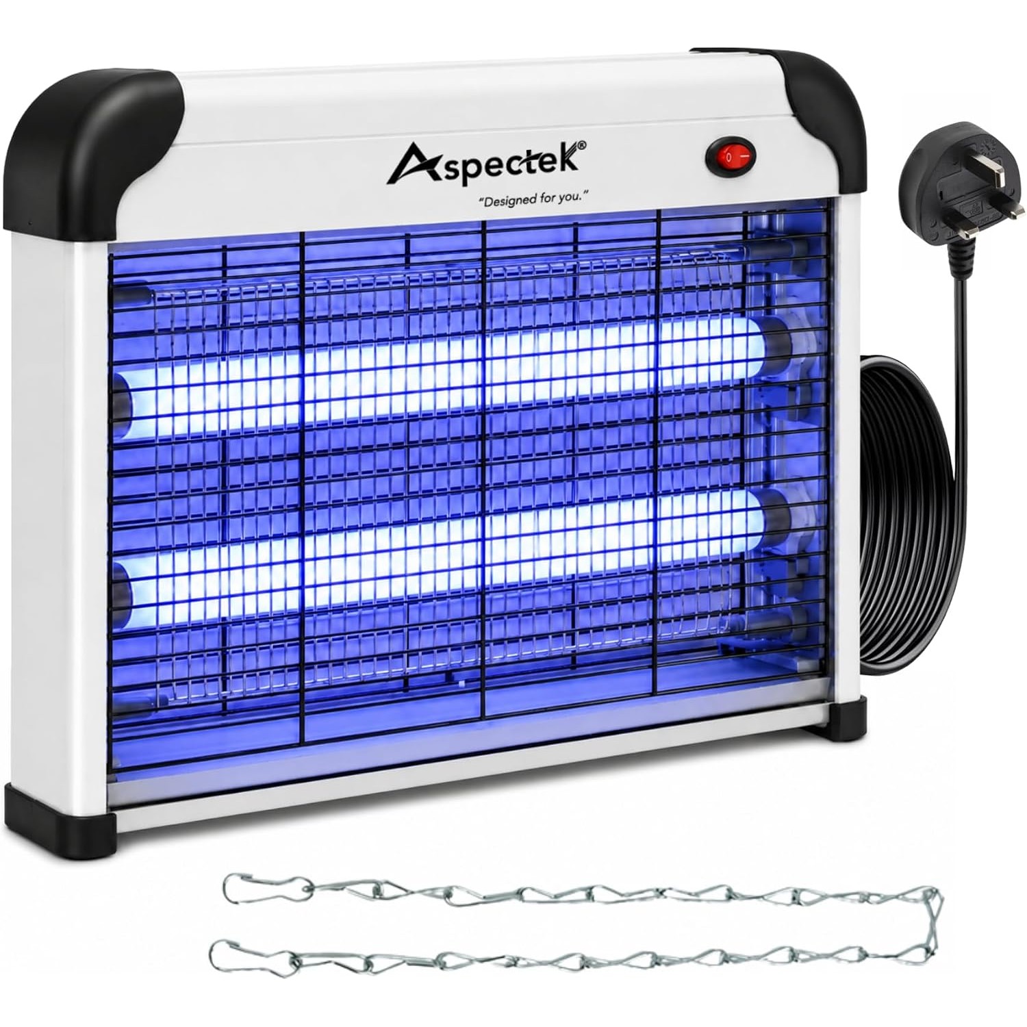 ASPECTEK 2800V Indoor Bug Zapper (20W, UK Plug) shown from the front
