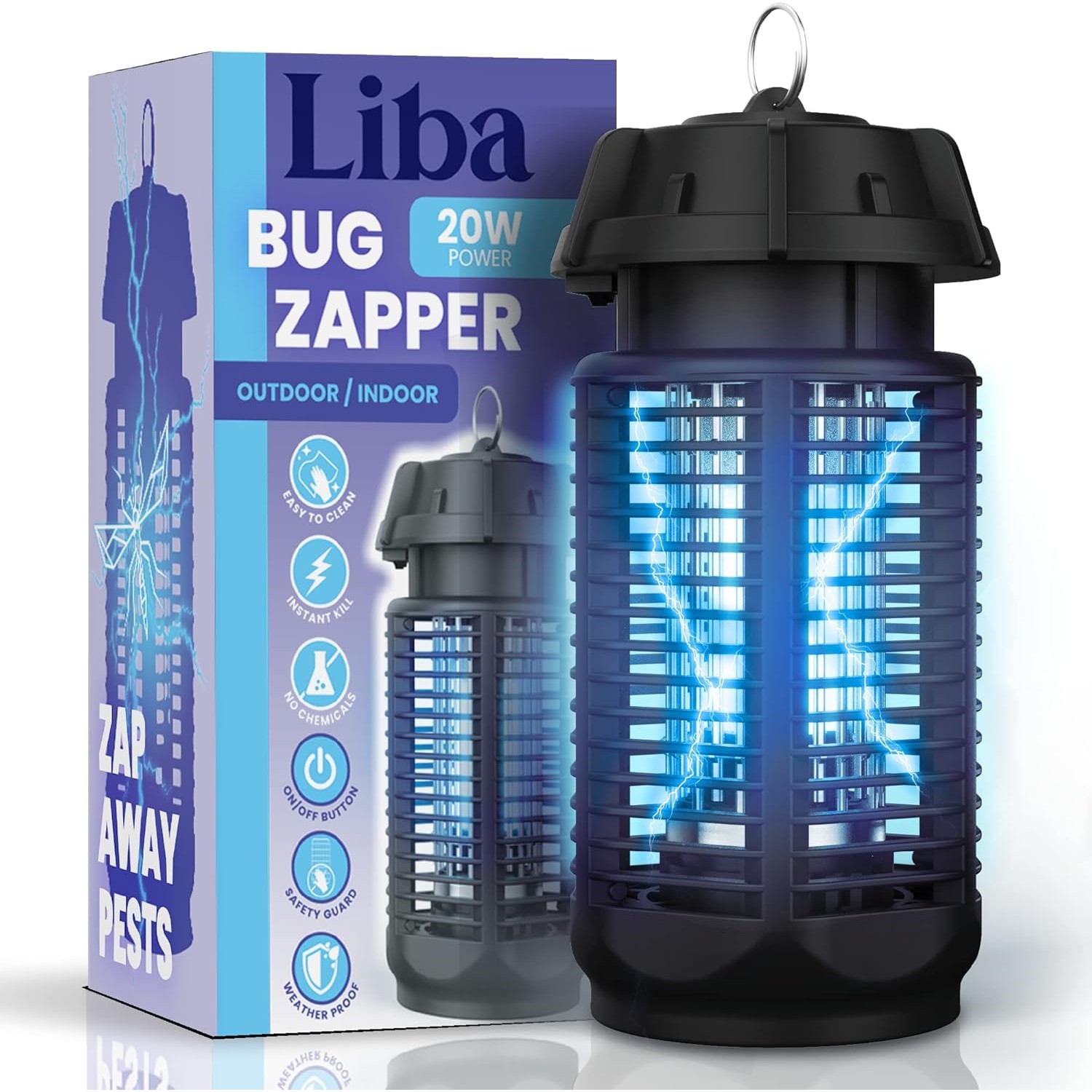 Zaplite electric UV bug zapper clearing flies and mosquitoes on a patio